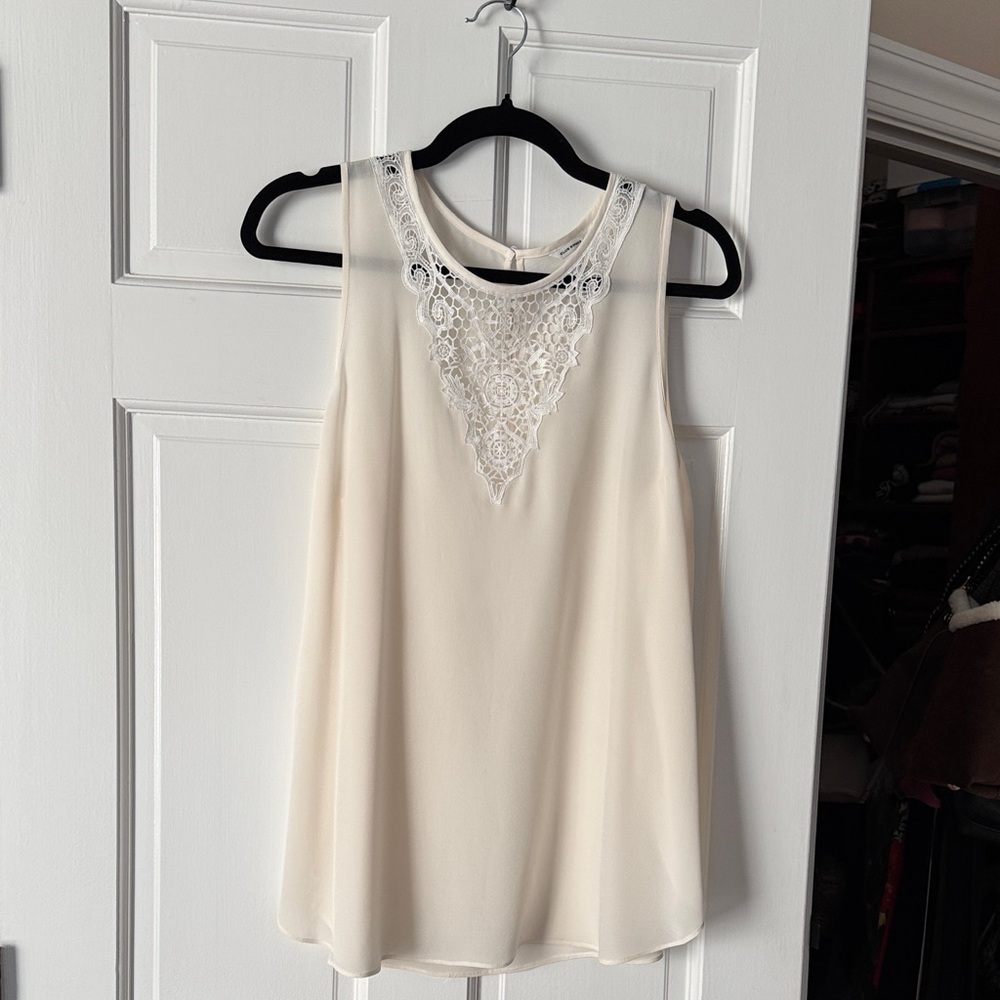 Club Monaco Cream Silk Top with Lace Accent